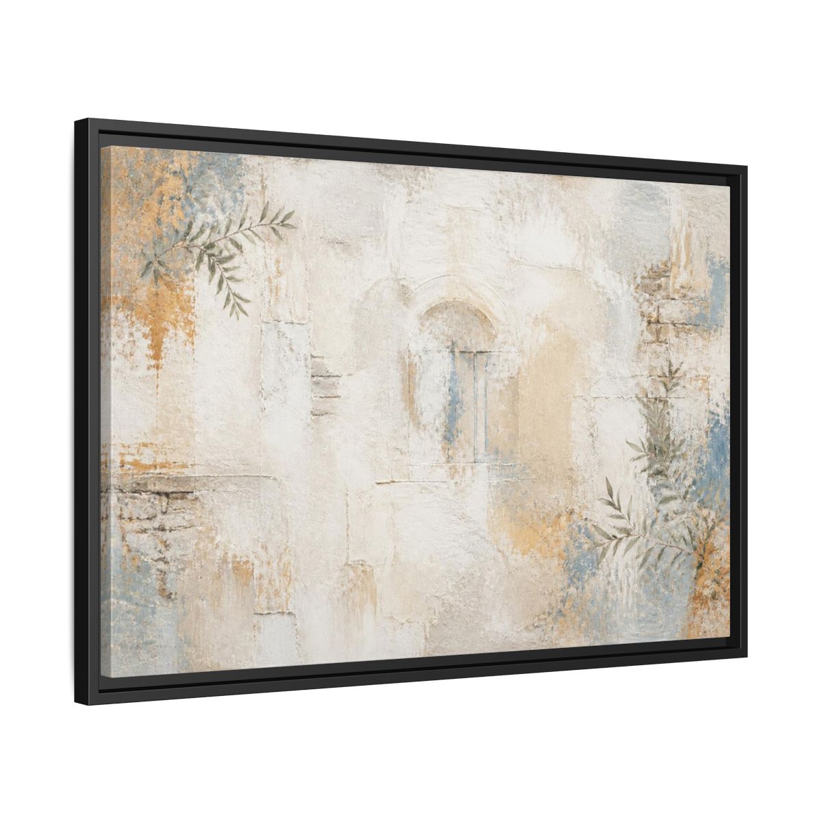 Side Mockup 14. Abstract Arched Window Whitewash shown as framed canvas print