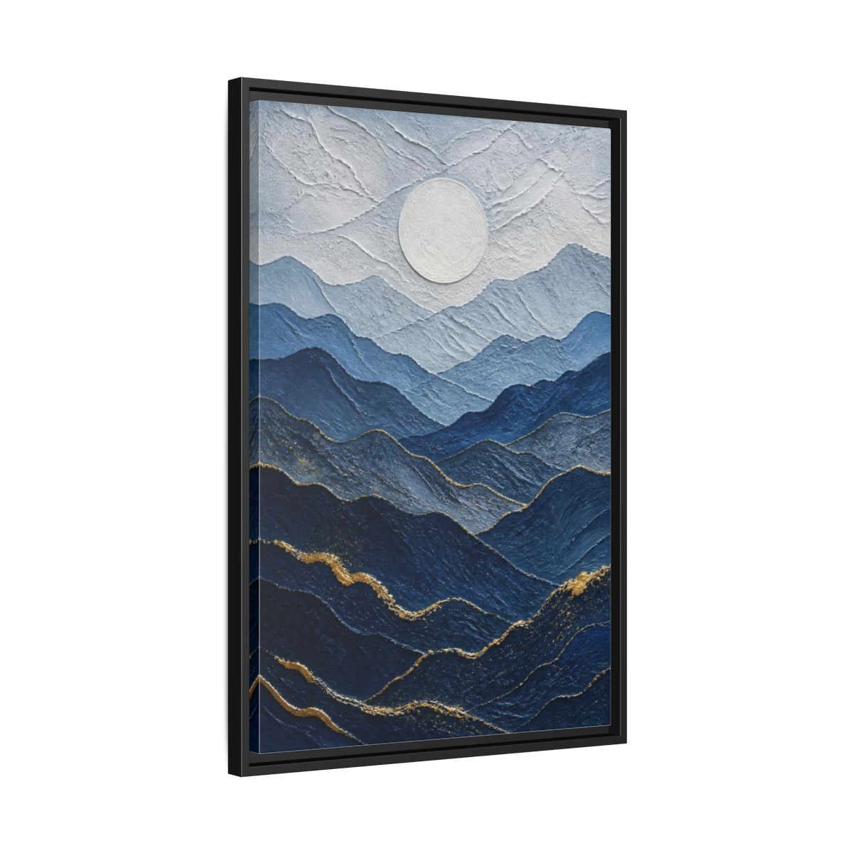 Side Mockup 14. Abstract Blue Mountain Horizon shown as framed canvas print