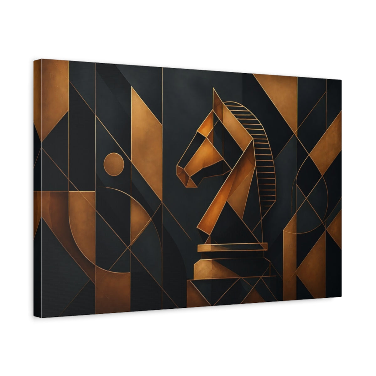 Side Mockup 3. Abstract Bronze Chess Knight shown as canvas print