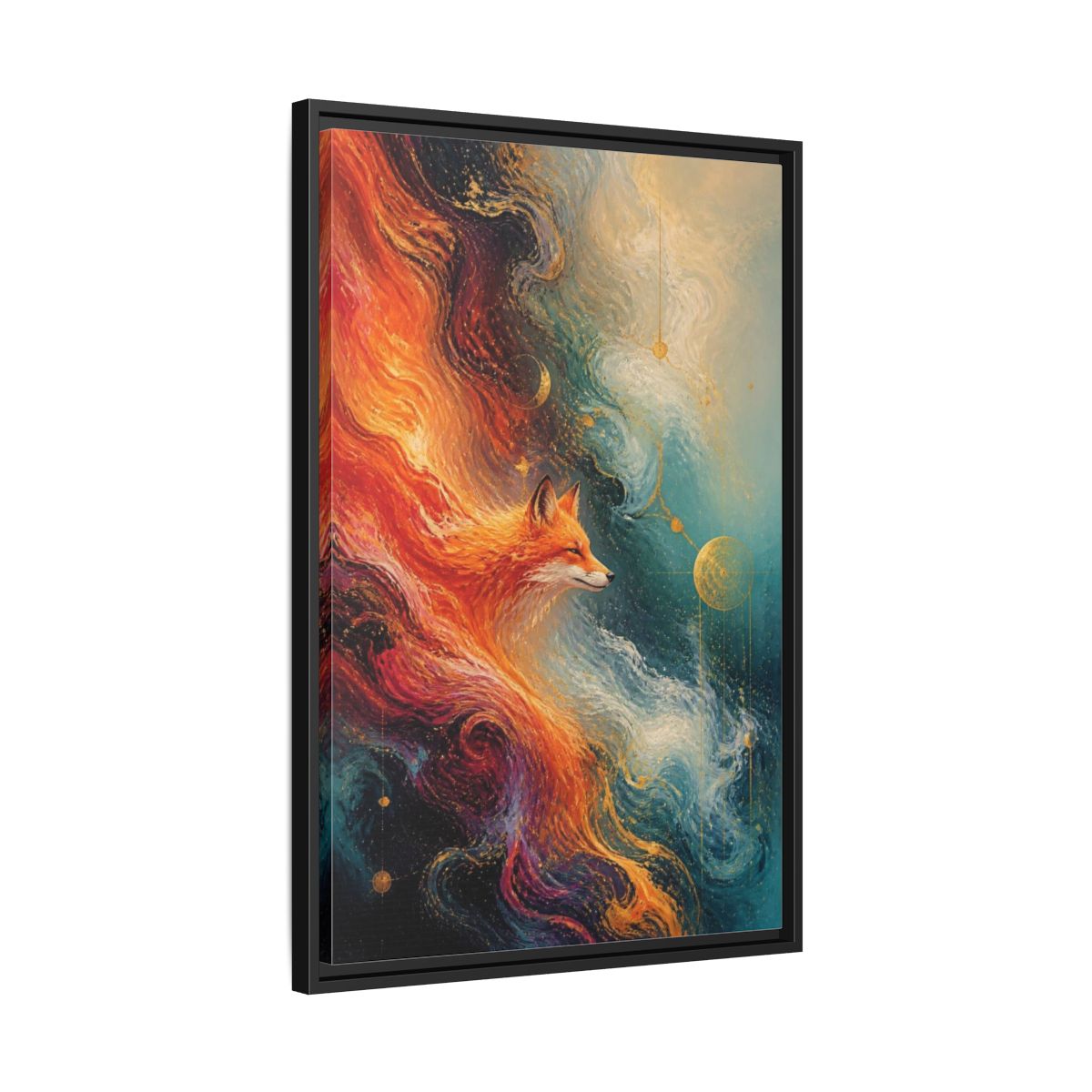 Side Mockup 14. Abstract Cosmic Fox shown as framed canvas print
