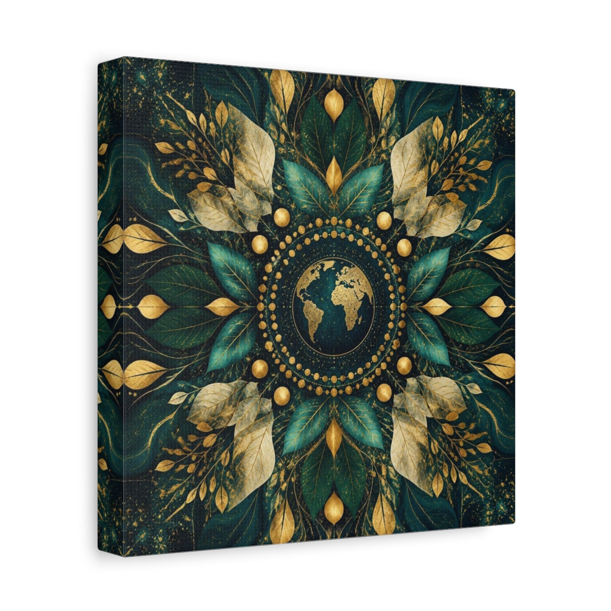 Side Mockup 9. Abstract Earth Mandala shown as canvas print