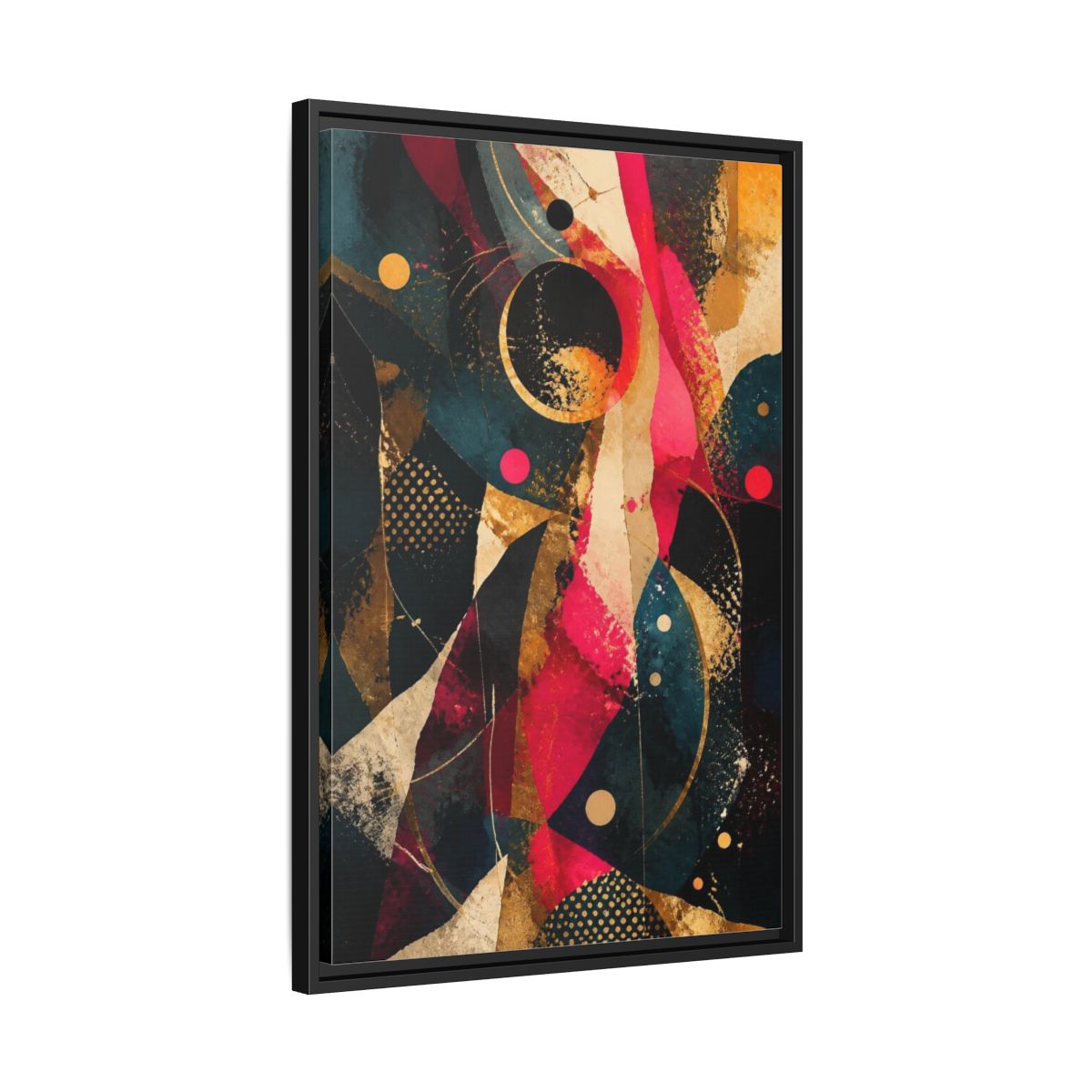 Side Mockup 14. Abstract Geometric Orbits shown as framed canvas print