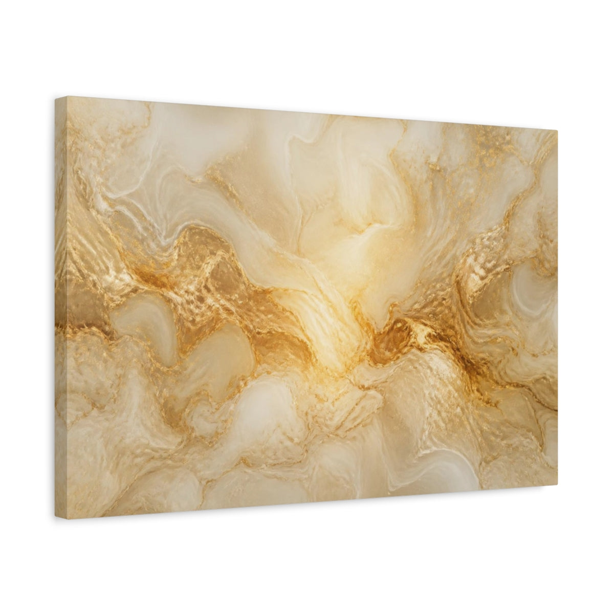 Side Mockup 3. Abstract Gold Marble Glow shown as canvas print