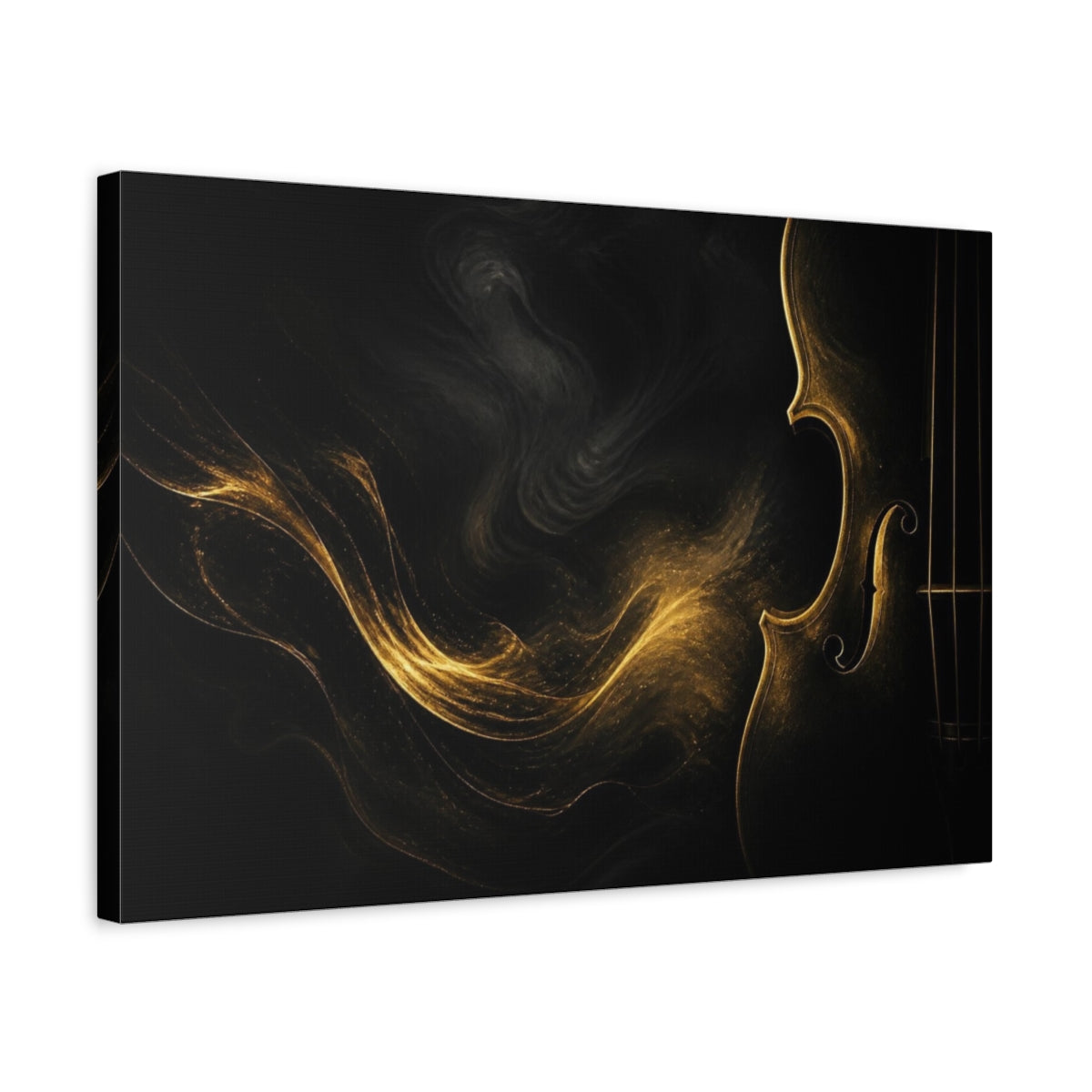 Side Mockup 3. Abstract Golden Violin shown as canvas print