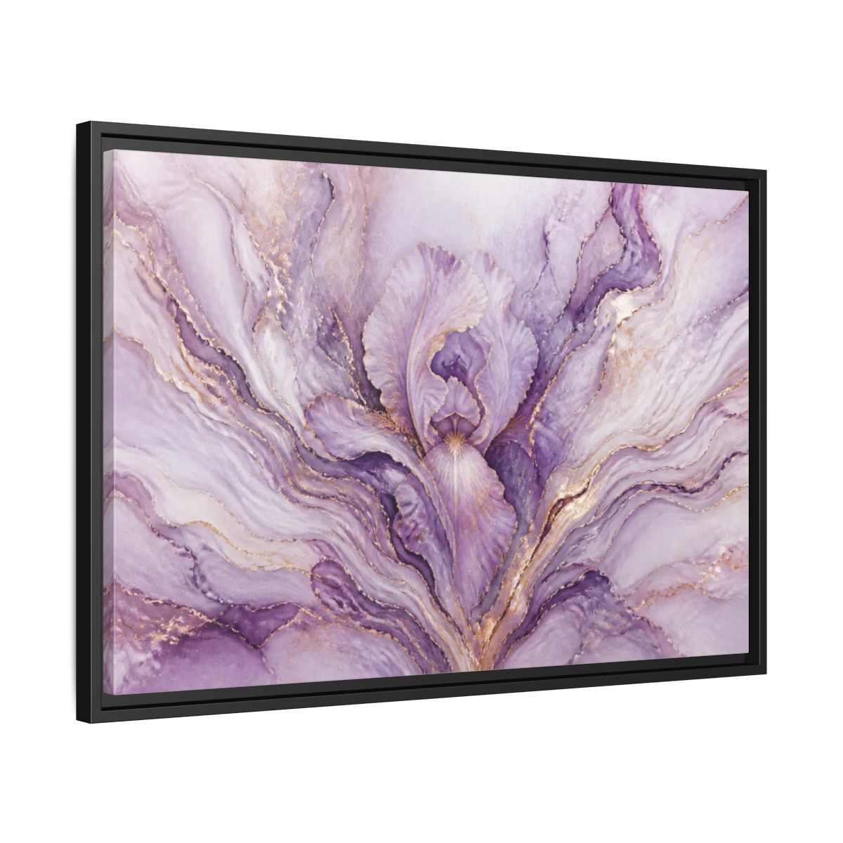Side Mockup 14. Abstract Lavender Iris Bloom shown as framed canvas print