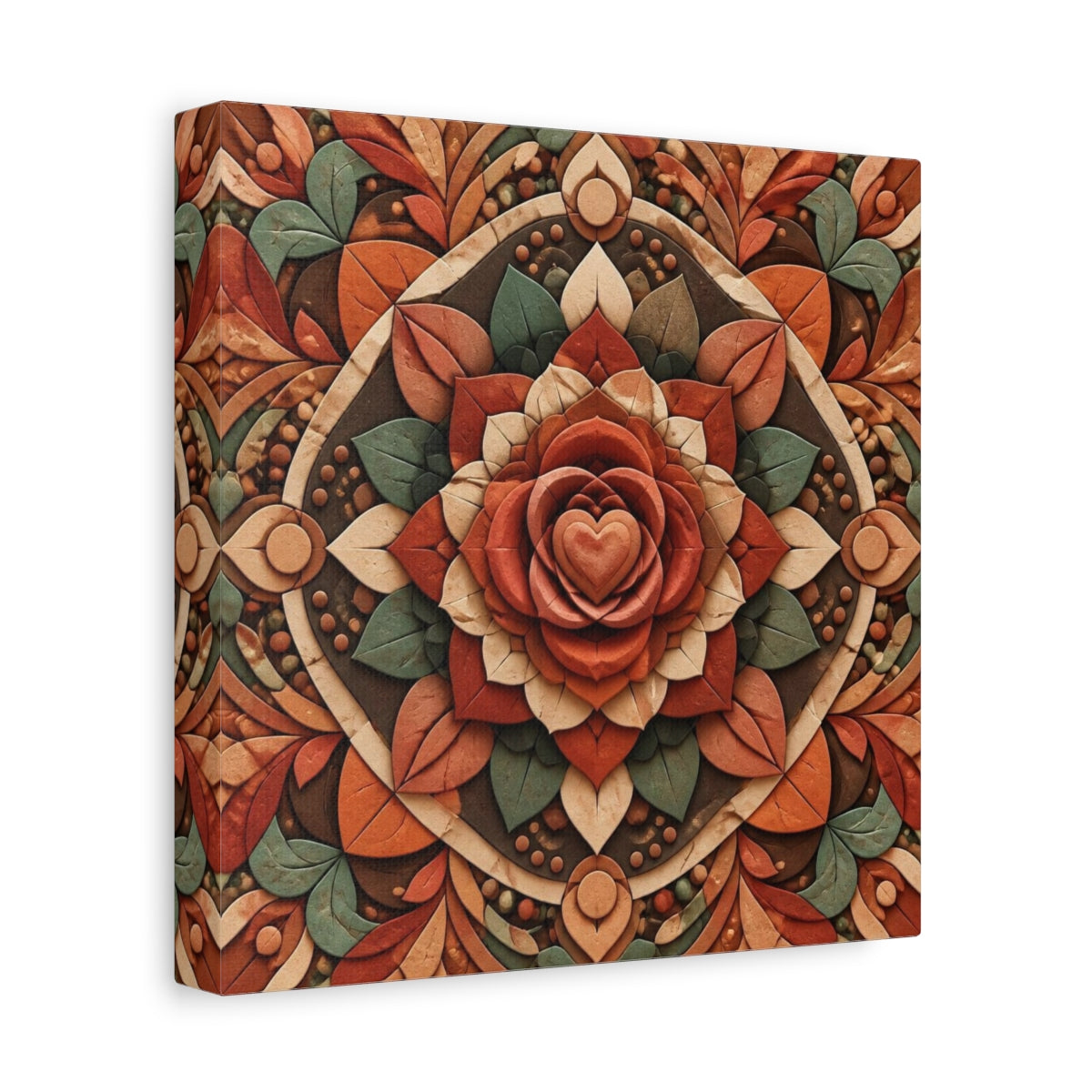 Side Mockup 9. Abstract Layered Rose Mandala shown as canvas print