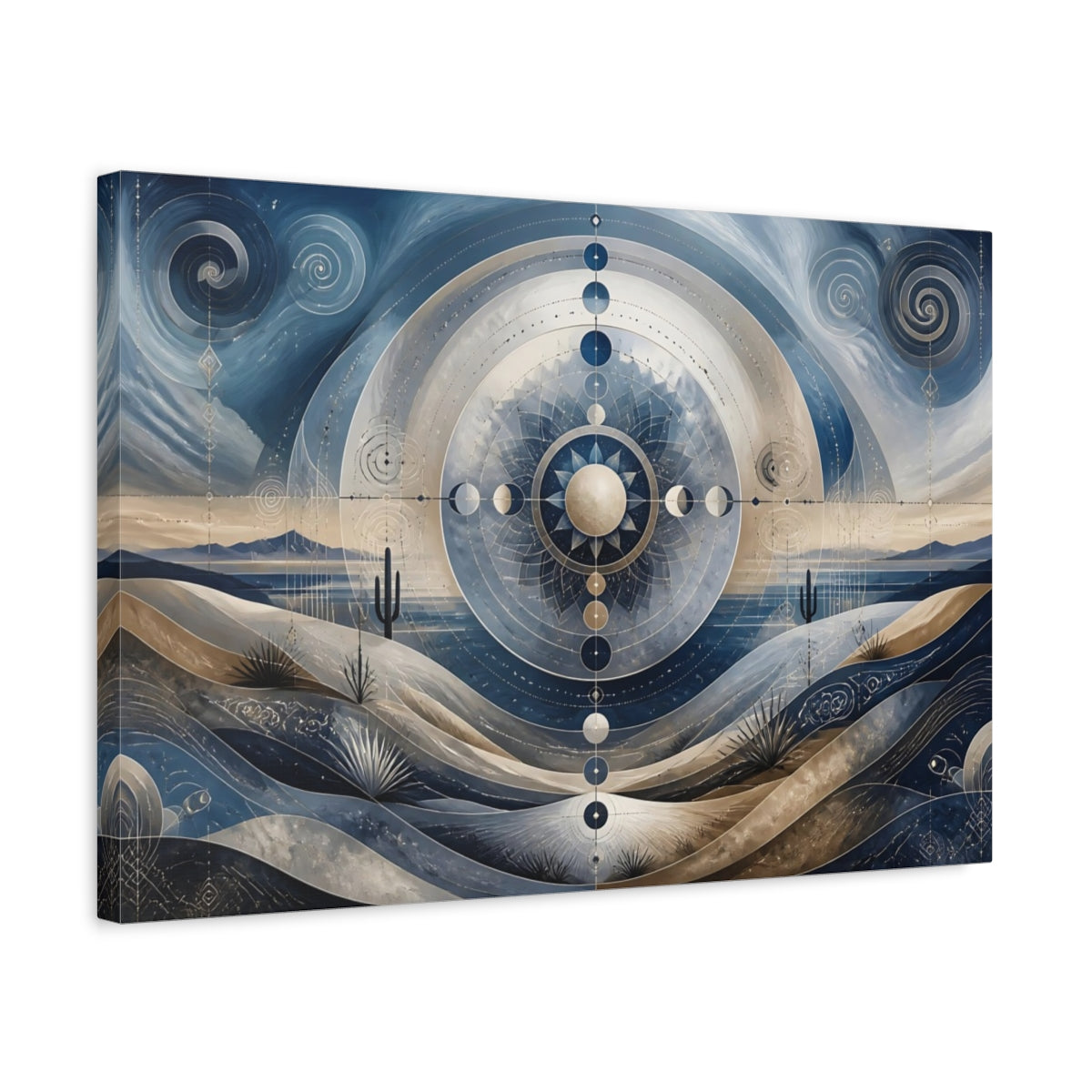 Side Mockup 3. Abstract Mandala Desert Circle shown as canvas print