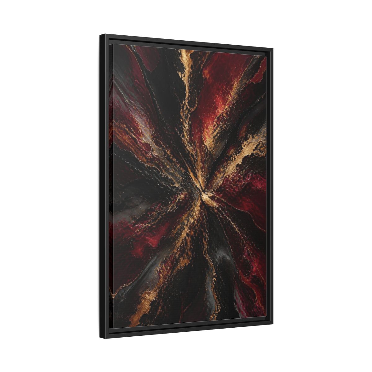 Side Mockup 14. Abstract Metallic Burst shown as framed canvas print