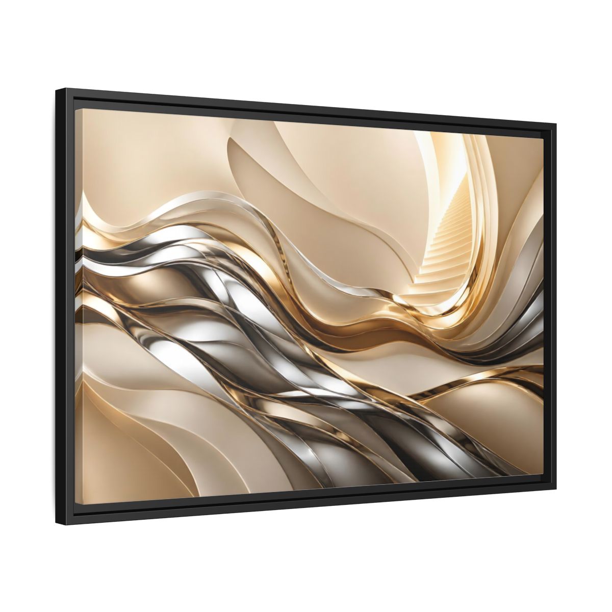 Side Mockup 14. Abstract Metallic Waves Stairway shown as framed canvas print