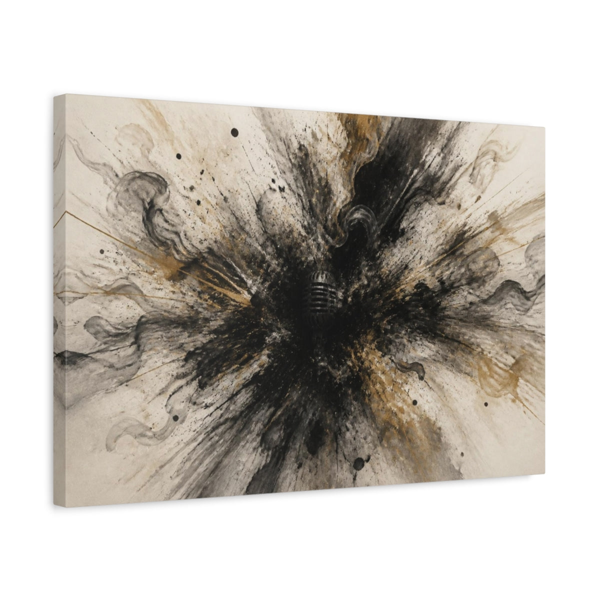 Side Mockup 3. Abstract Microphone Burst shown as canvas print