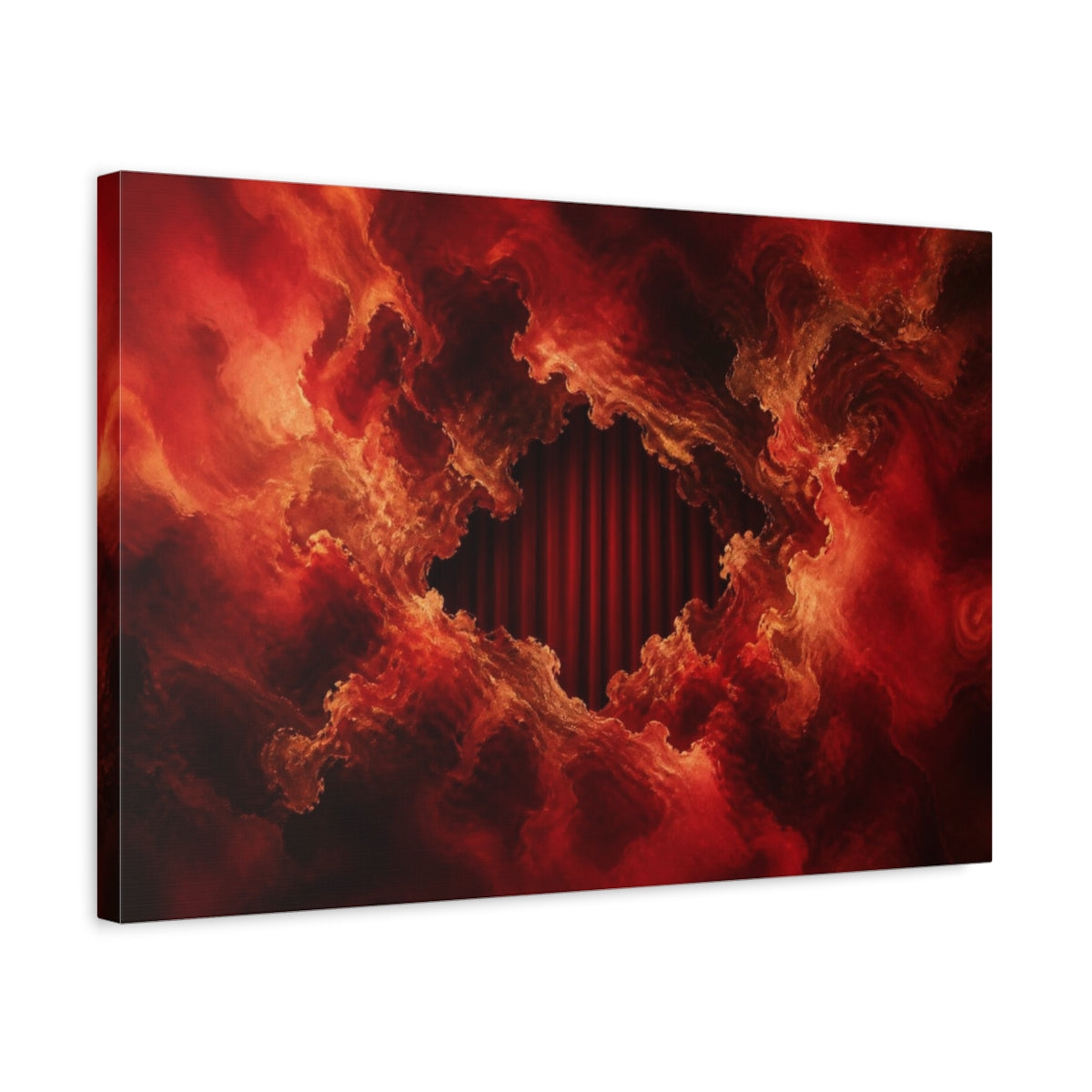 Side Mockup 3. Abstract Red Curtain shown as canvas print