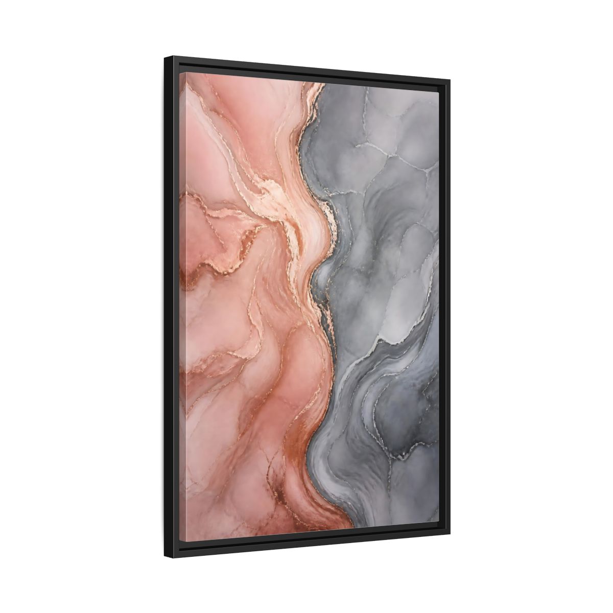 Side Mockup 14. Abstract Rose Gold Marble shown as framed canvas print