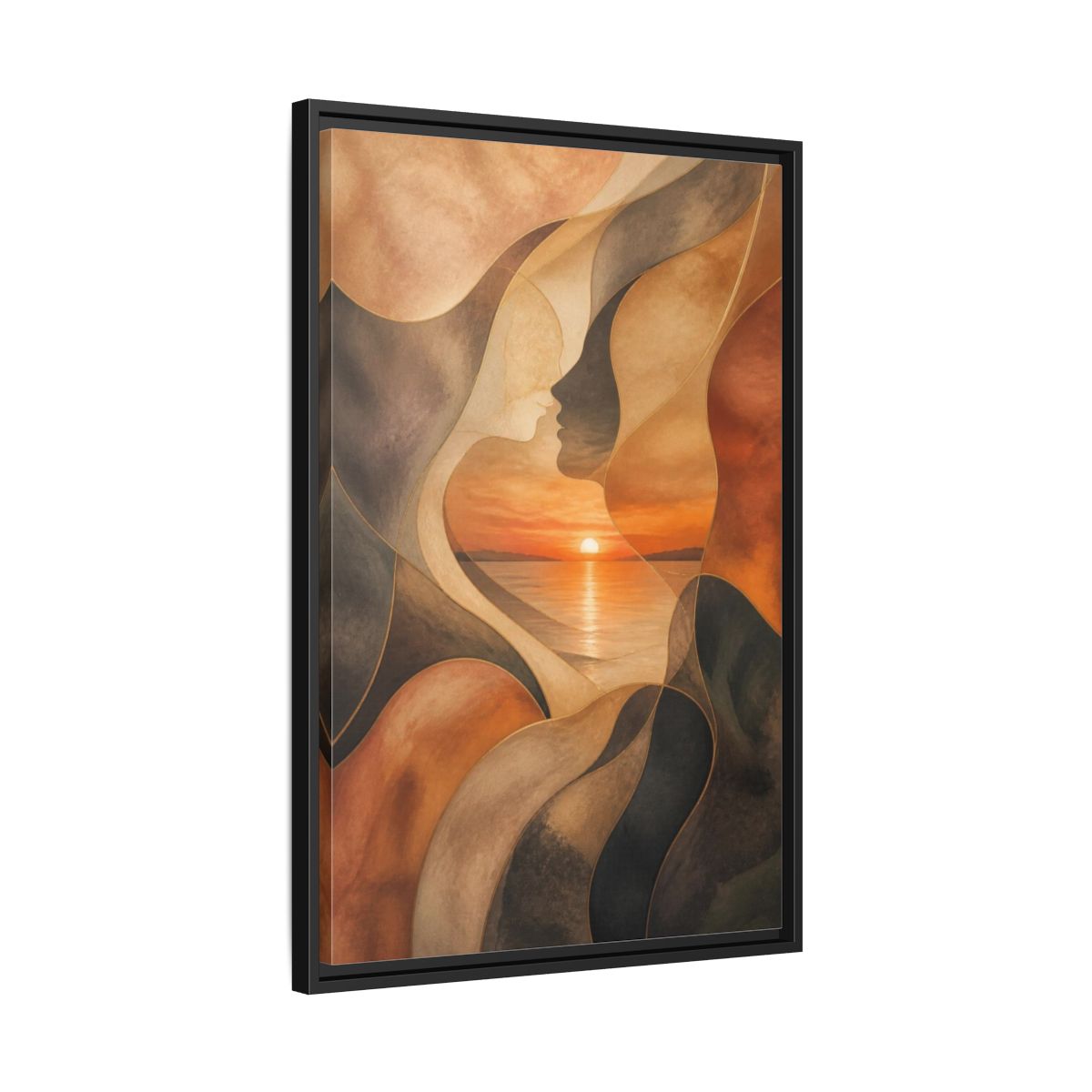 Side Mockup 14. Abstract Sunset Faces shown as framed canvas print