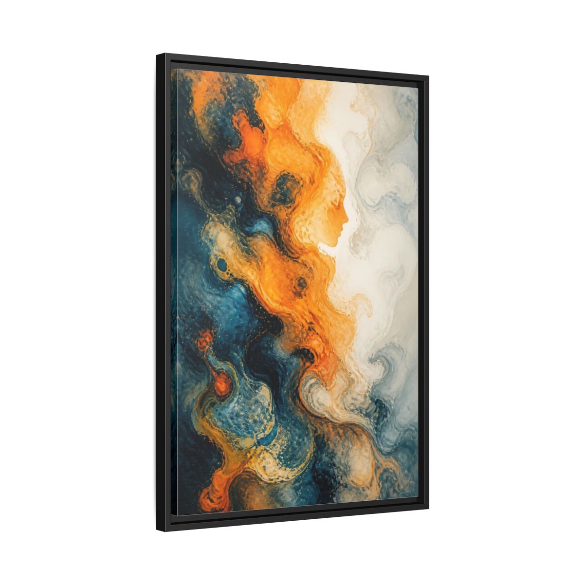 Side Mockup 14. Abstract Woman Silhouette shown as framed canvas print