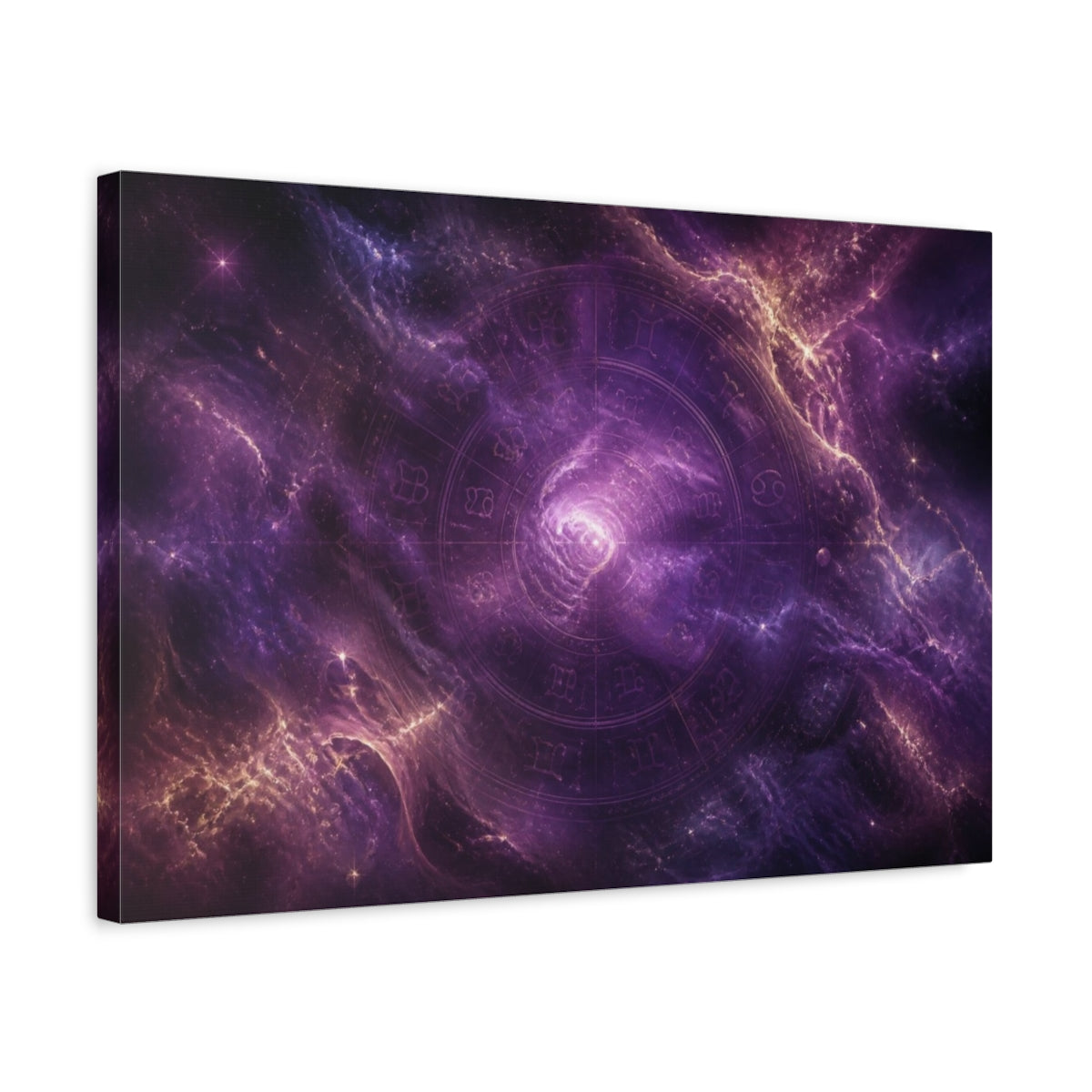 Side Mockup 3. Abstract Zodiac Nebula shown as canvas print