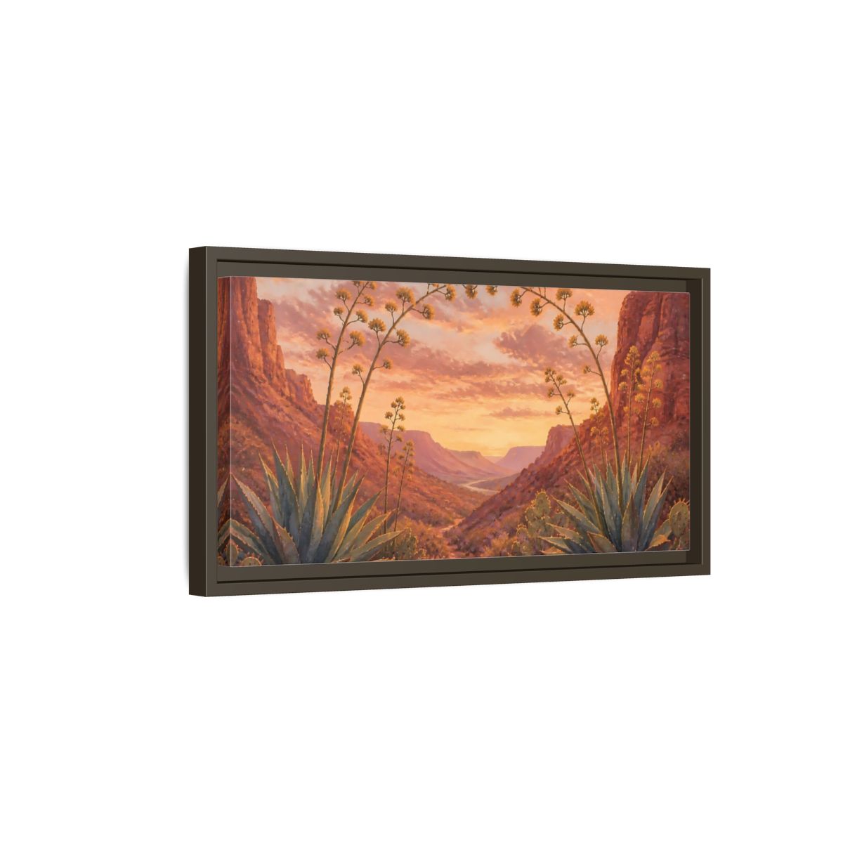 Side Mockup 7. Agave Sunset Valley shown as framed canvas print