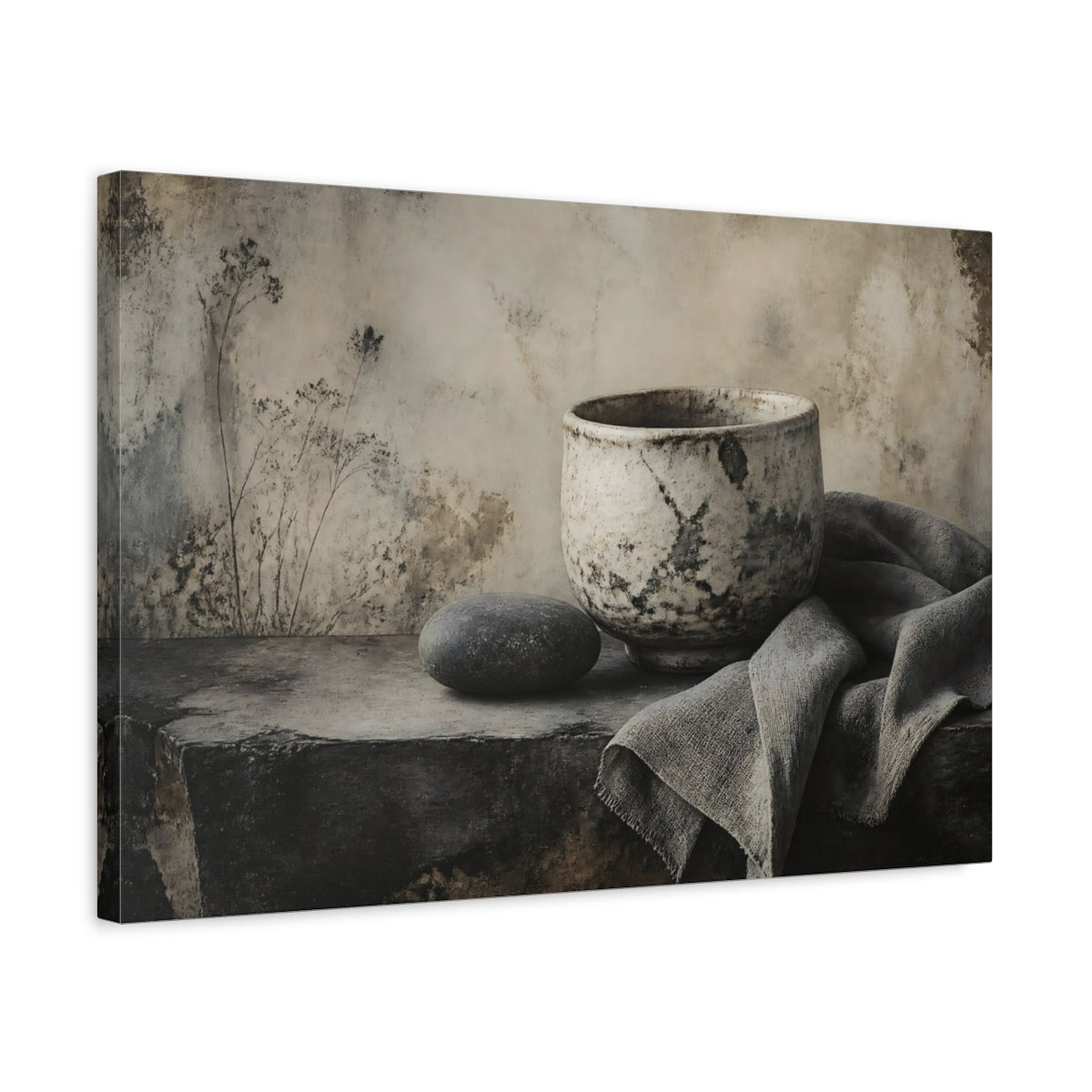 Side Mockup 3. Aged Ceramic Bowl shown as canvas print