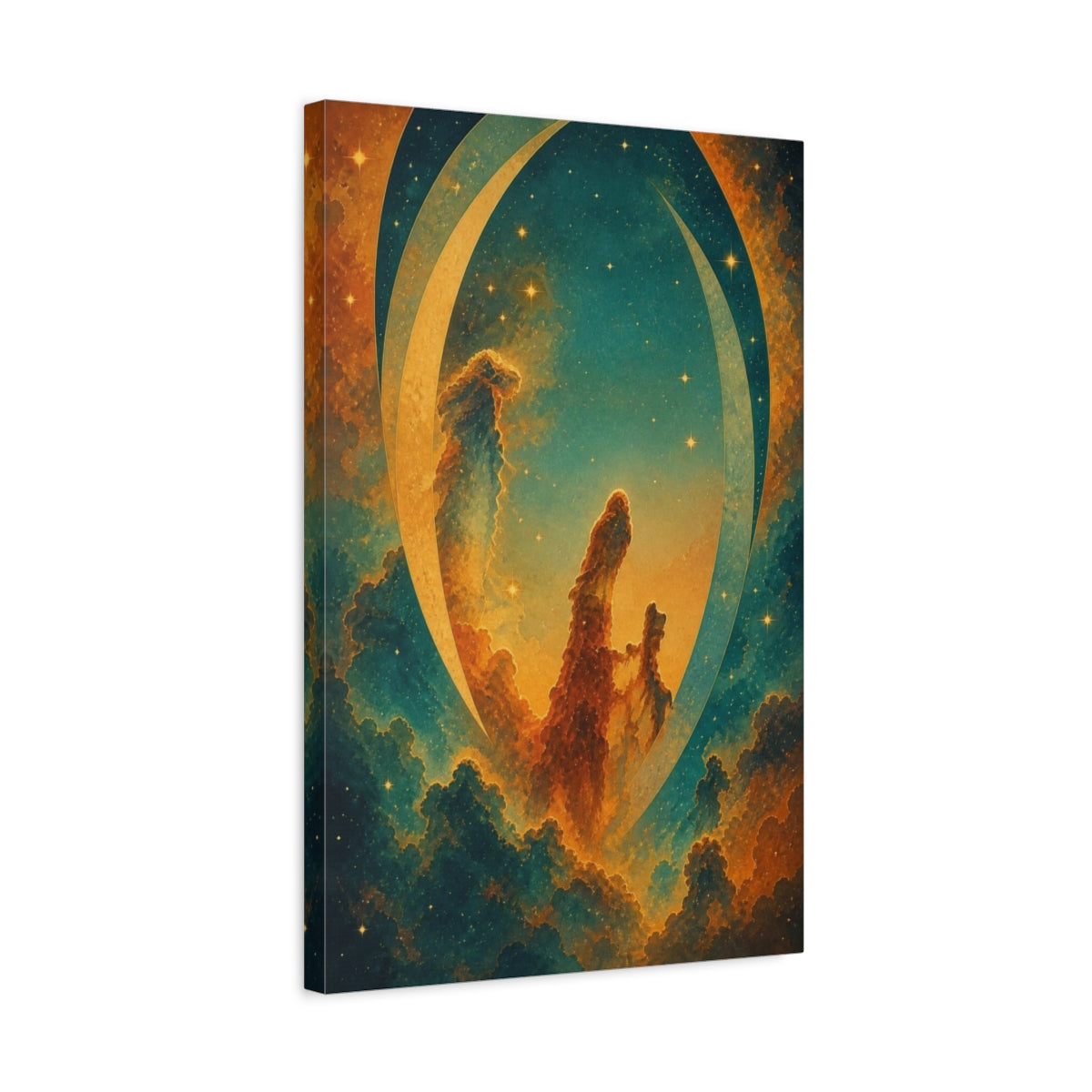 Side Mockup 3. Amber Nebula Pillars shown as canvas print