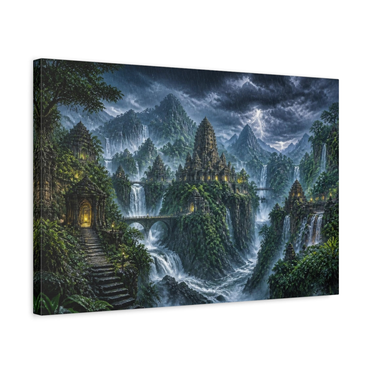 Side Mockup 3. Ancient Temple Landscape shown as canvas print