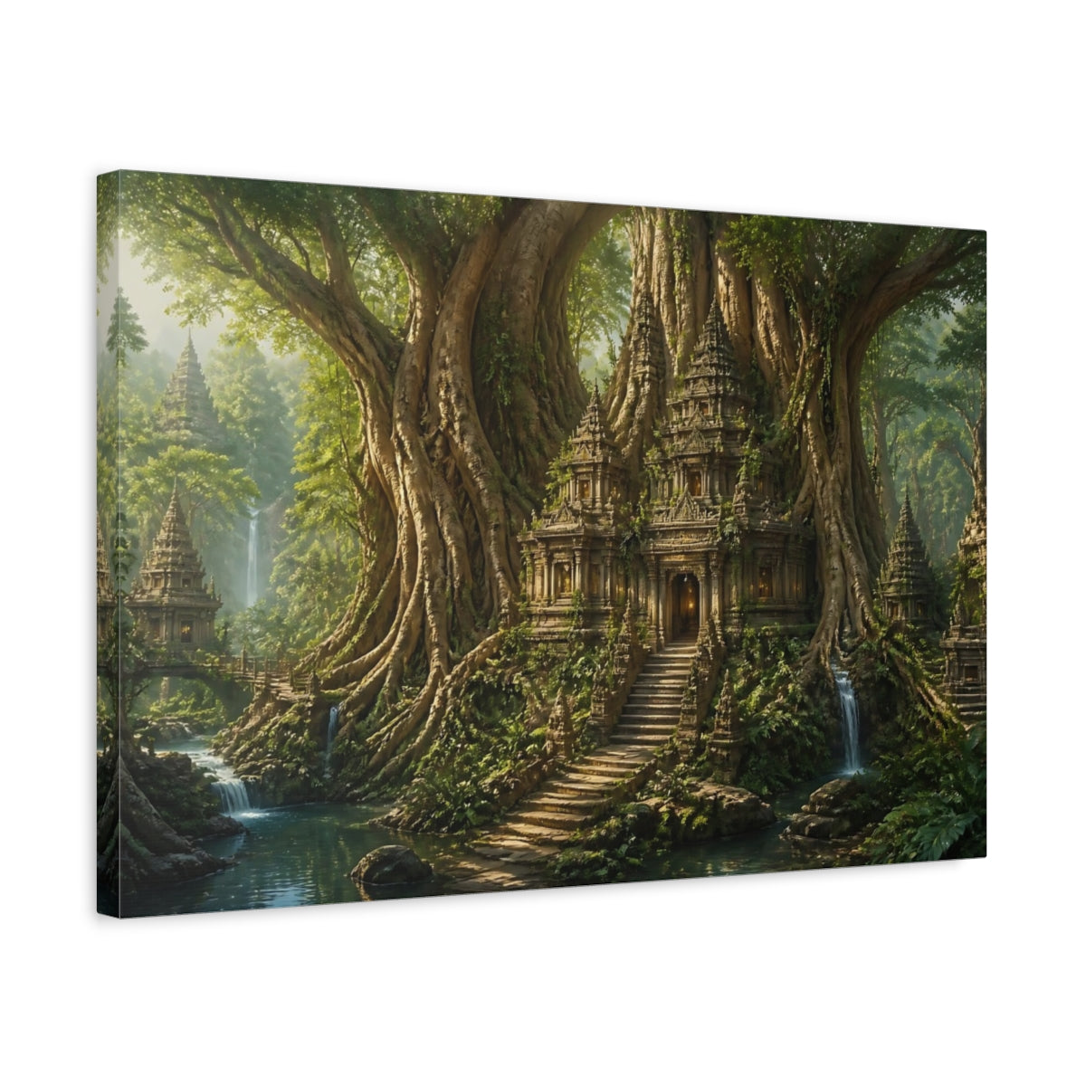 Side Mockup 3. Ancient Tree Temple Ruins shown as canvas print