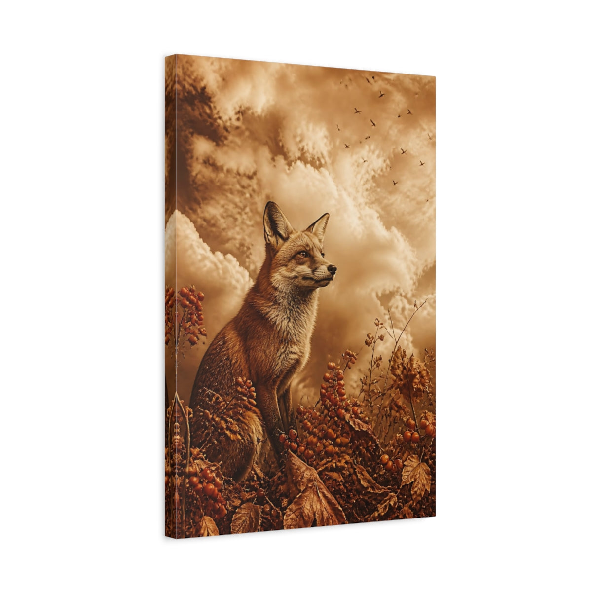Side Mockup 3. Animals Autumn Fox Portrait shown as canvas print