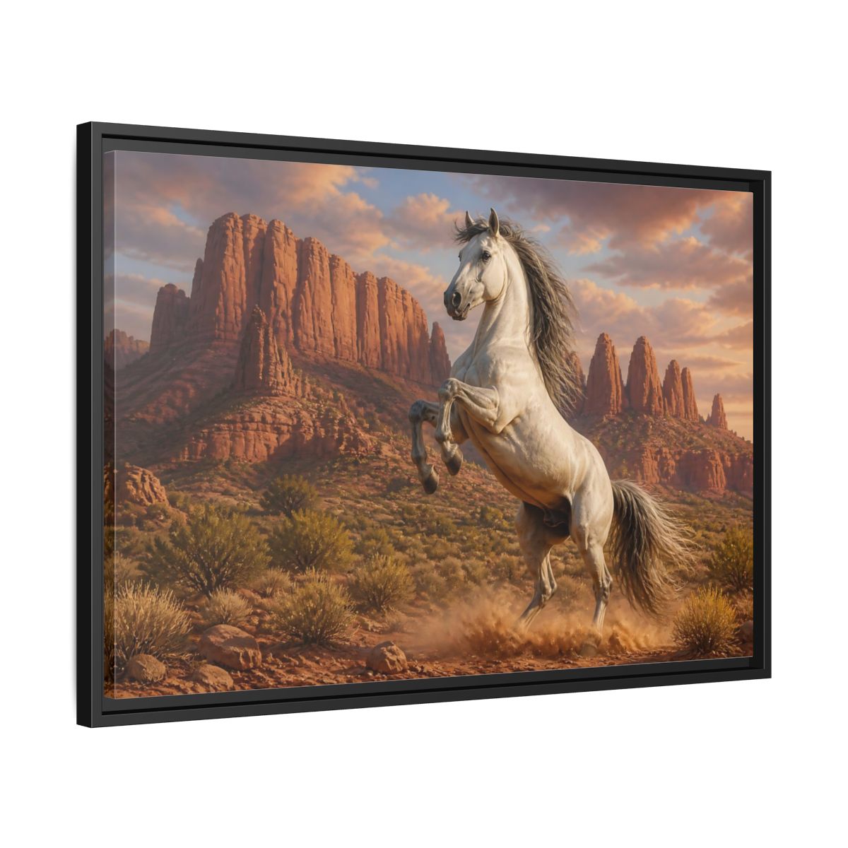 Side Mockup 14. Animals Majestic Rearing Horse shown as framed canvas print