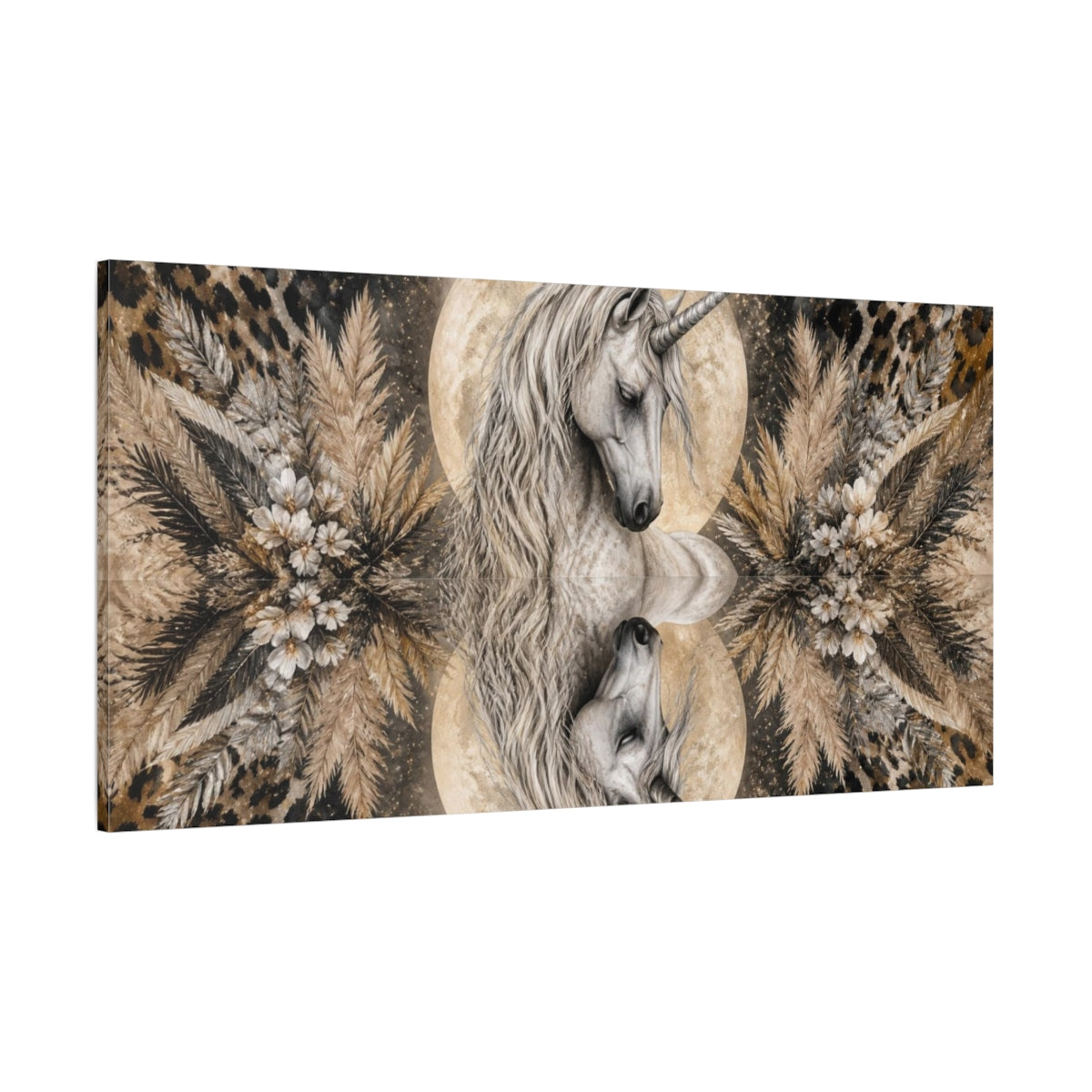 Side Mockup 2. Animals Moonlit Unicorn Portrait shown as canvas print