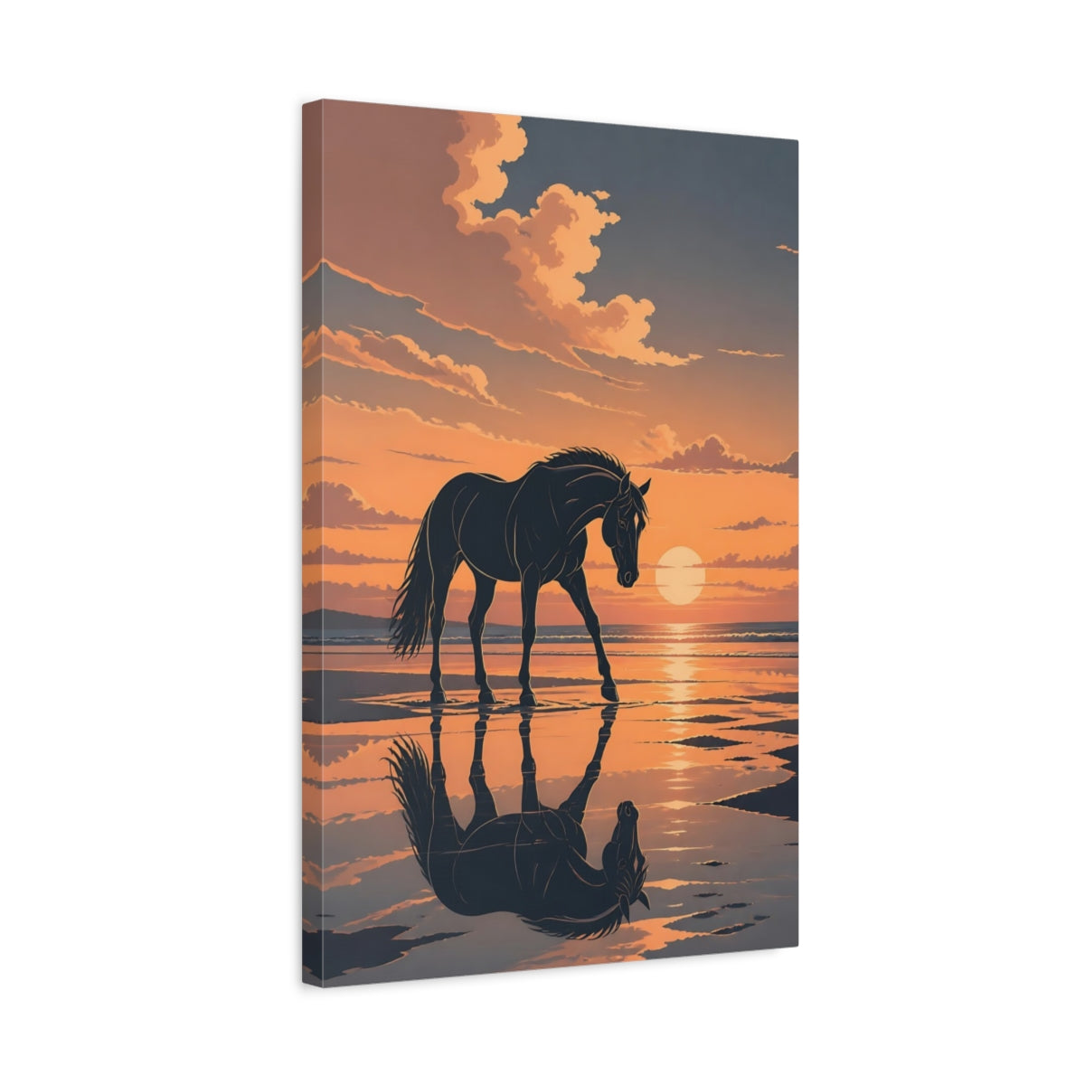 Side Mockup 3. Animals Sunset Horse Reflection shown as canvas print