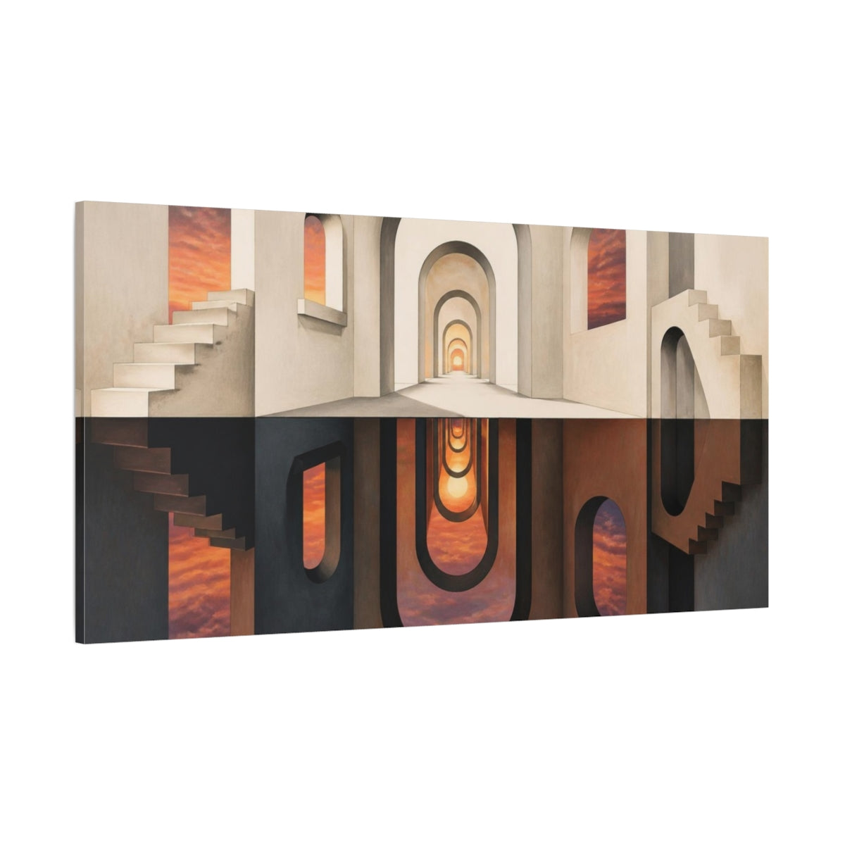 Side Mockup 2. Archway Illusion At Sunset shown as canvas print
