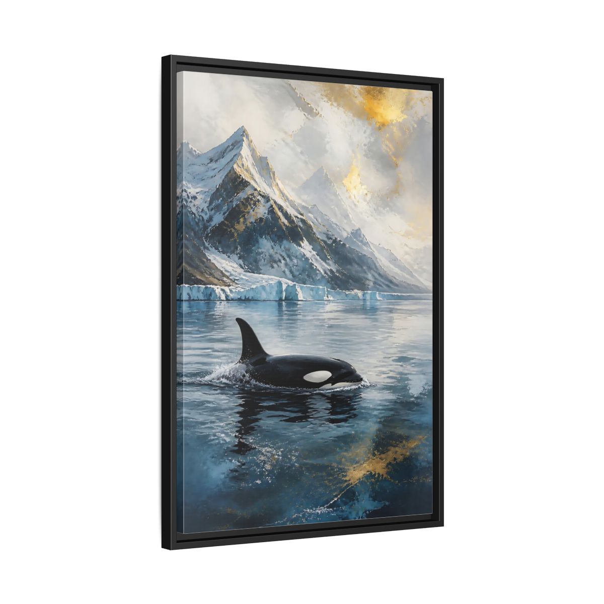 Side Mockup 14. Arctic Orca Animals shown as framed canvas print