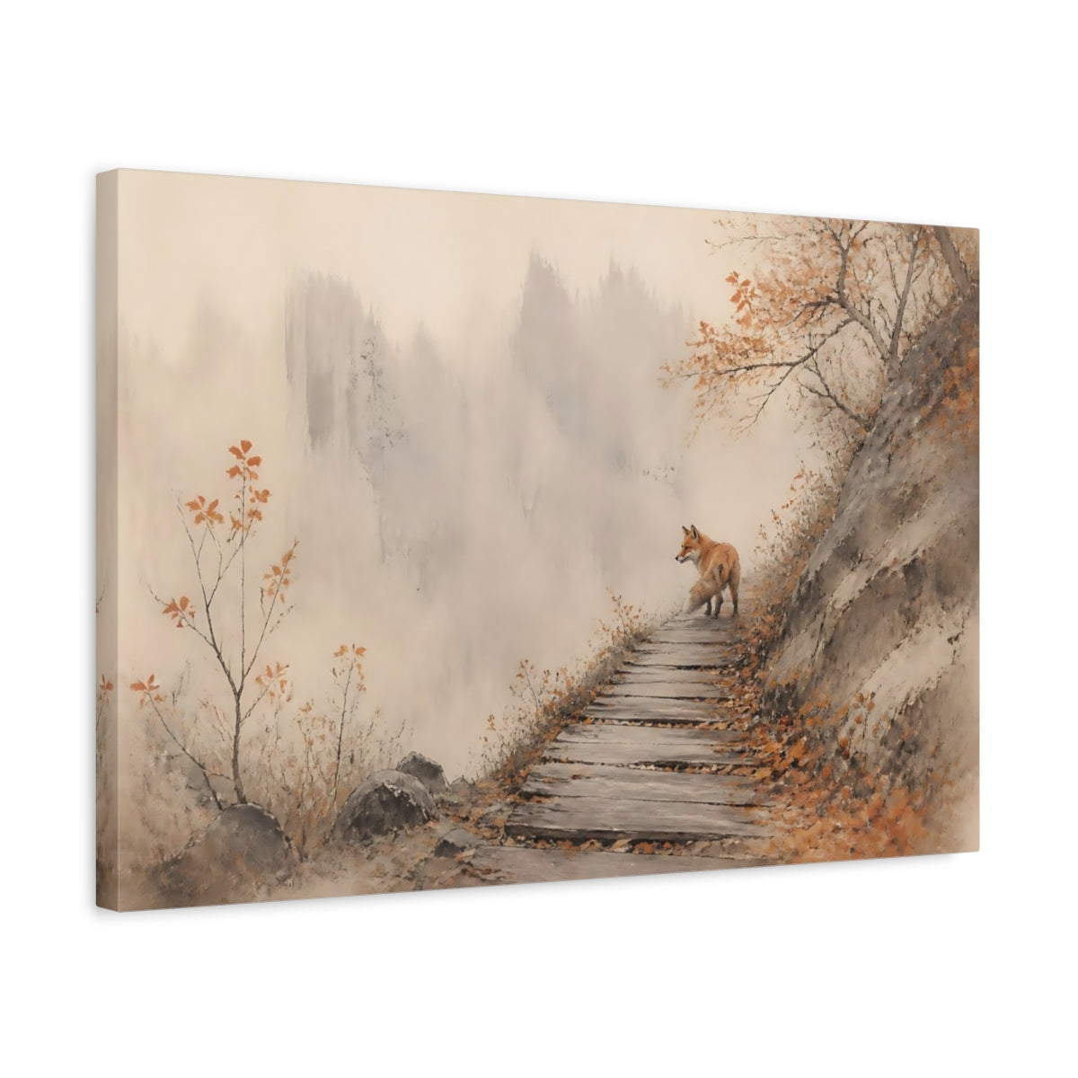 Side Mockup 3. Autumn Fox On Path shown as canvas print