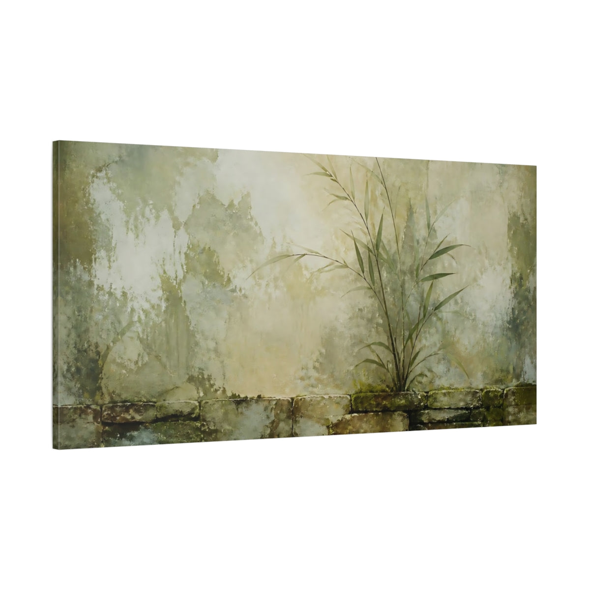 Side Mockup 2. Bamboo On Mossy Wall shown as canvas print