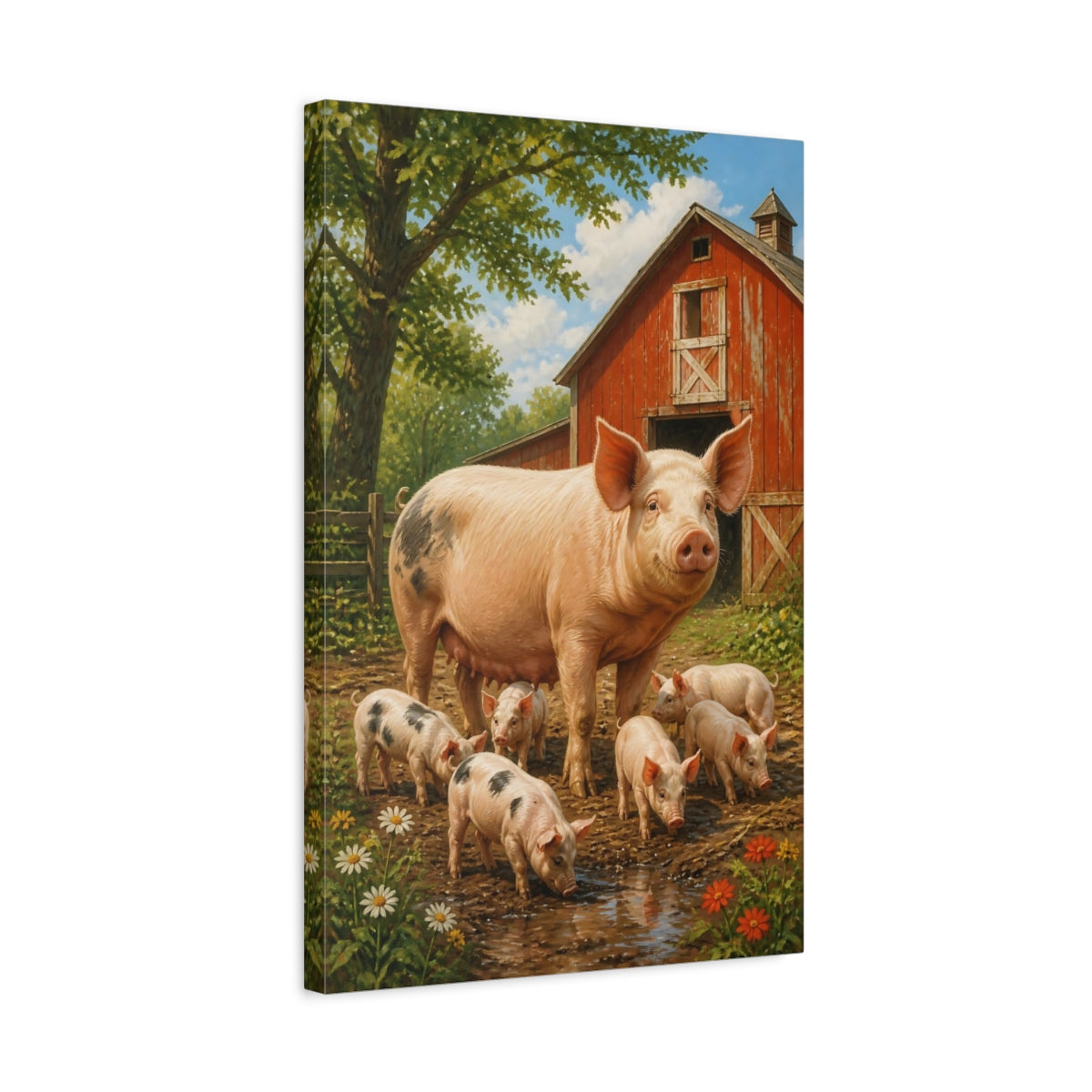 Side Mockup 3. Barnyard Animals: Sow & Piglets shown as canvas print