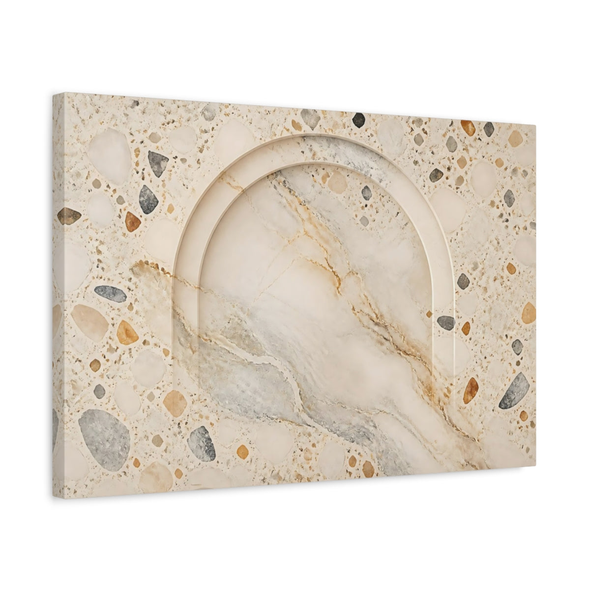 Side Mockup 3. Beige Terrazzo Arch shown as canvas print