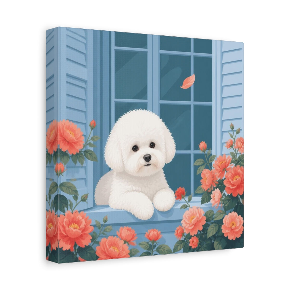 Side Mockup 9. Bichon Pet At Window shown as canvas print