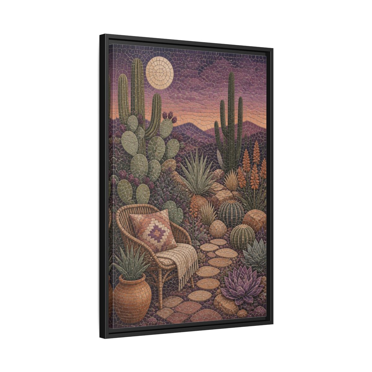 Side Mockup 14. Boho Cactus Garden Mosaic shown as framed canvas print