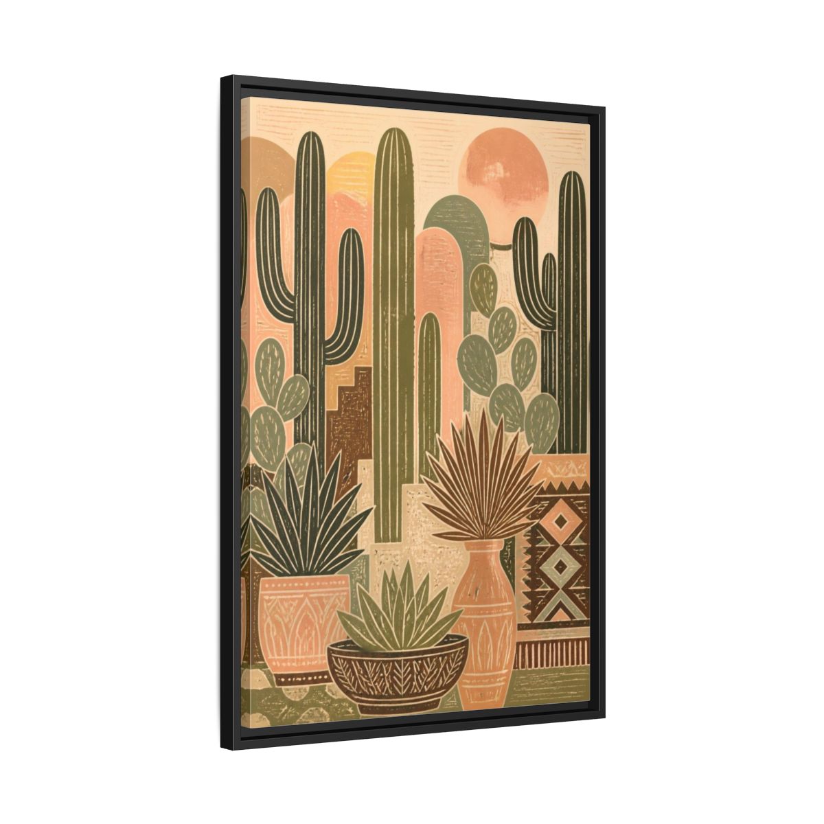 Side Mockup 14. Boho Cactus Sunset shown as framed canvas print
