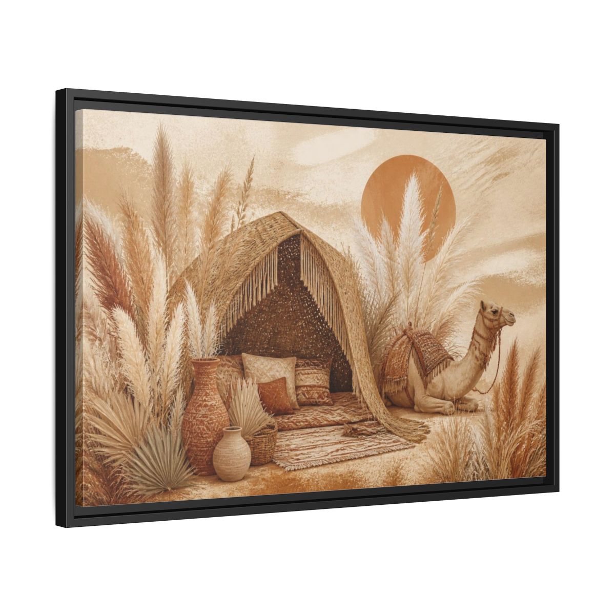 Side Mockup 14. Boho Camel Oasis shown as framed canvas print