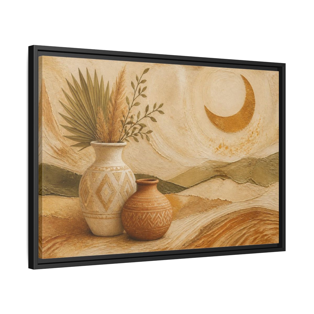 Side Mockup 14. Boho Ceramic Vases shown as framed canvas print