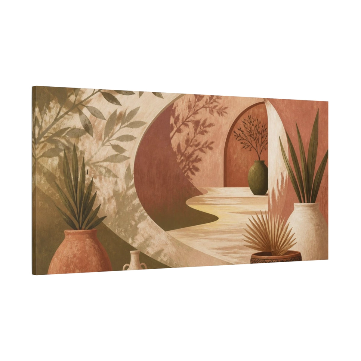 Side Mockup 2. Boho Clay Vases shown as canvas print