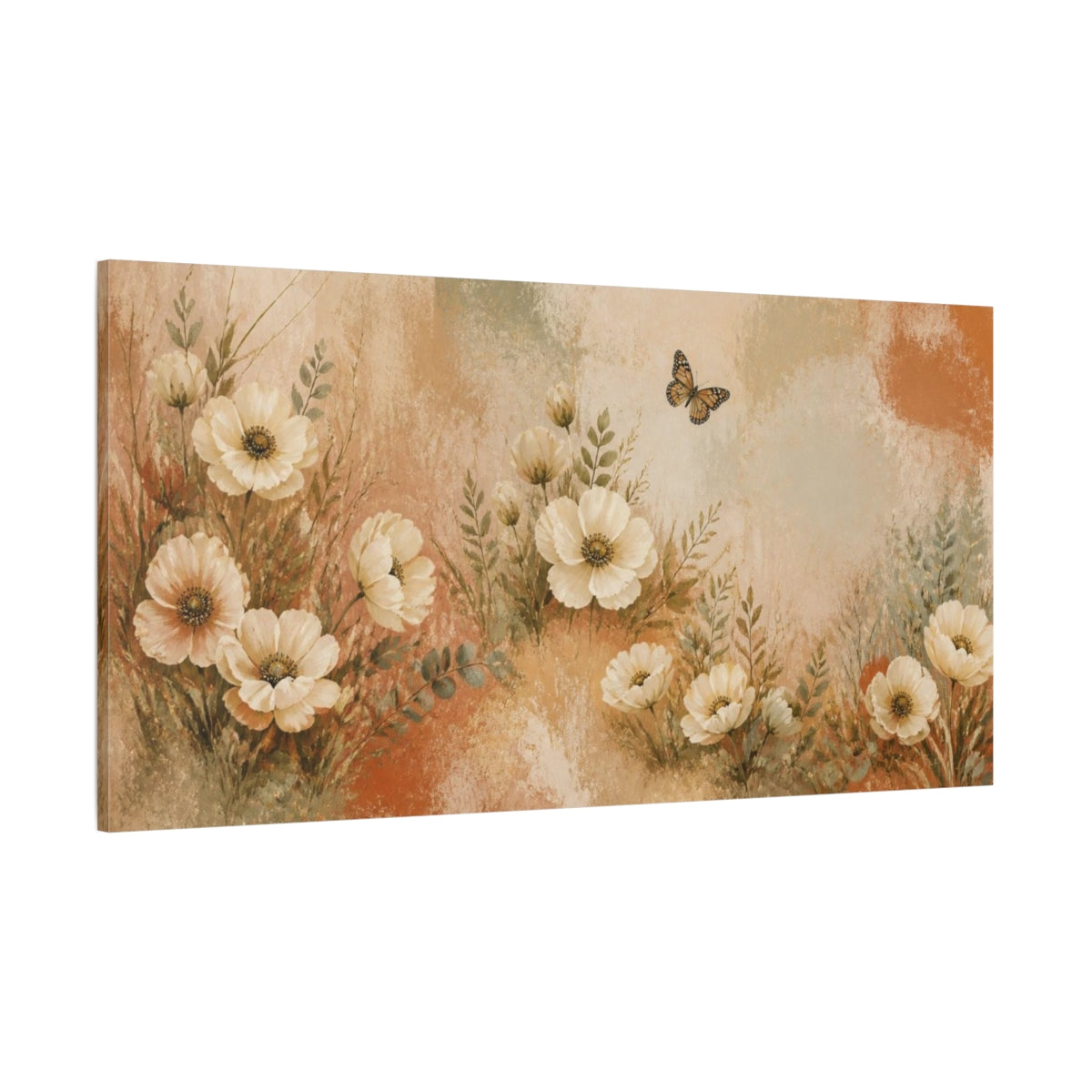 Side Mockup 2. Boho Cream Poppies shown as canvas print