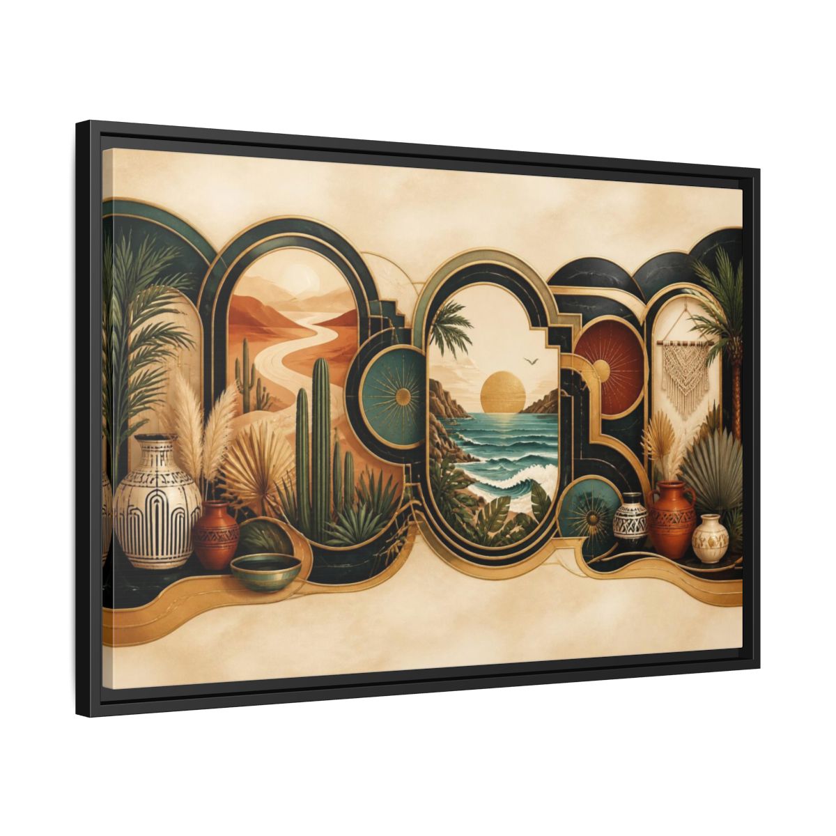 Side Mockup 14. Boho Landscape Portals shown as framed canvas print