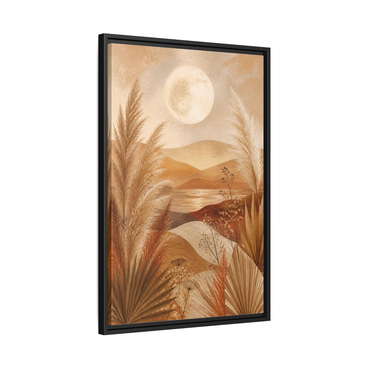Side Mockup 14. Boho Pampas Meadow shown as framed canvas print