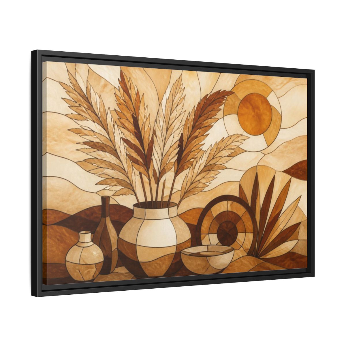 Side Mockup 14. Boho Pampas Vase shown as framed canvas print