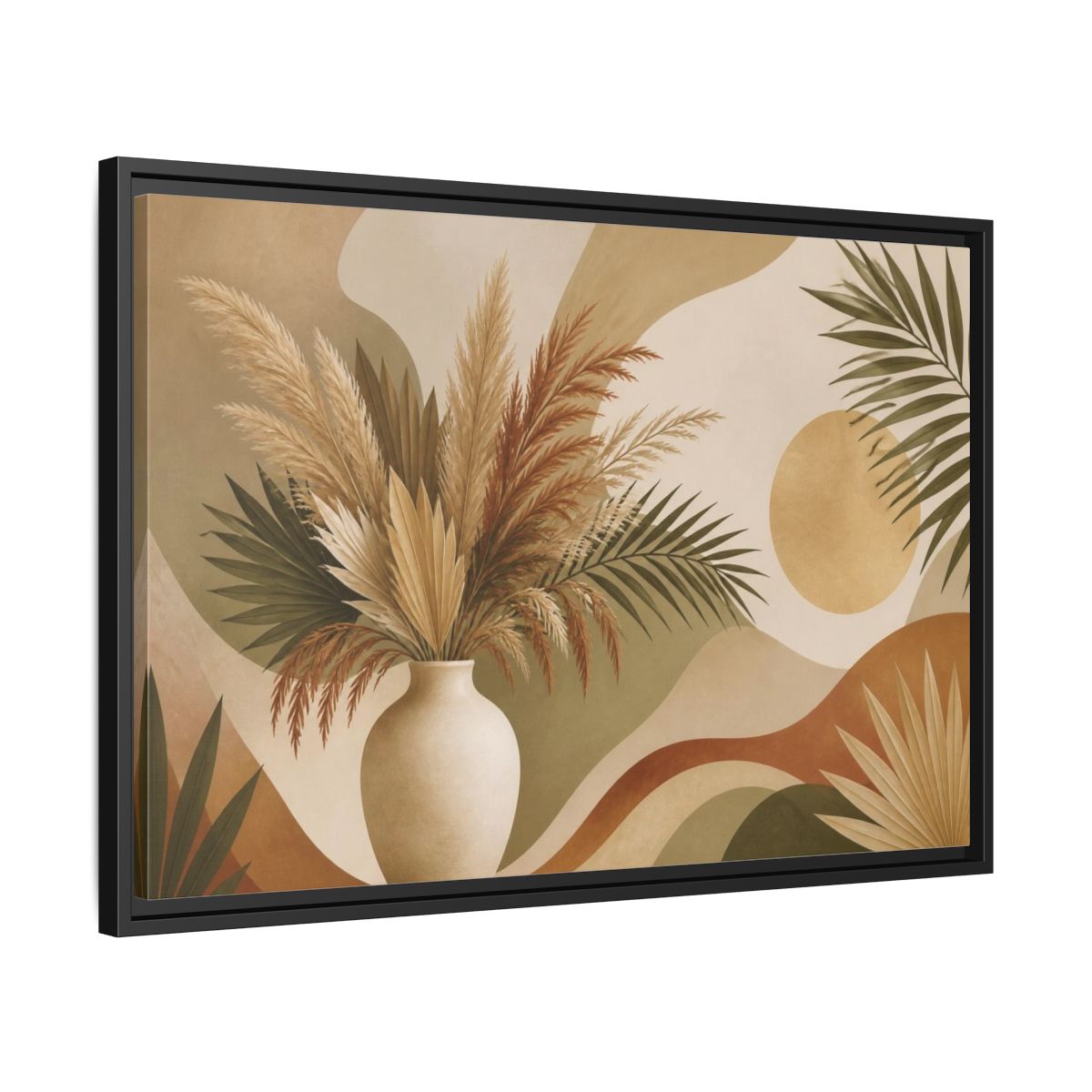 Side Mockup 14. Boho Pampas Vase shown as framed canvas print