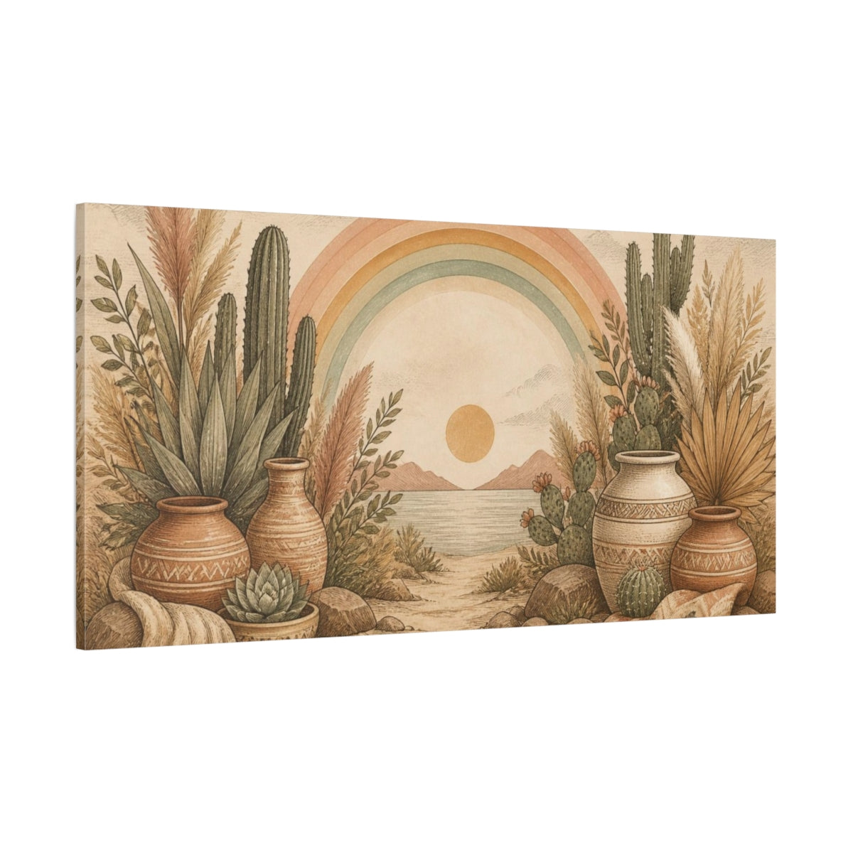 Side Mockup 2. Boho Rainbow Oasis shown as canvas print