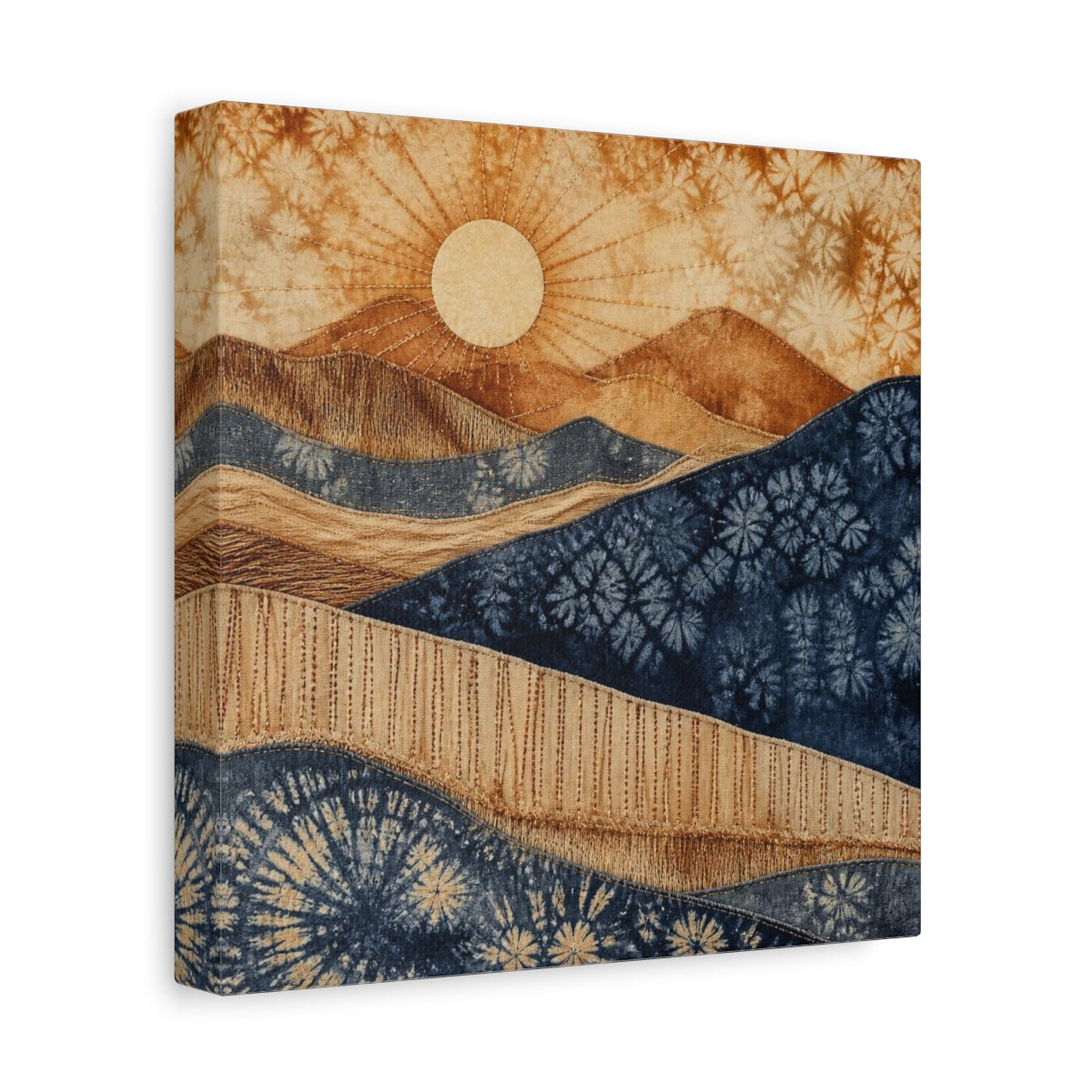 Side Mockup 9. Boho Sunrise Indigo Hills shown as canvas print
