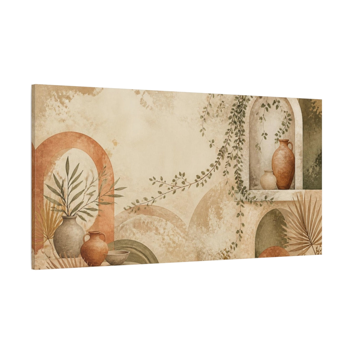 Side Mockup 2. Boho Terracotta Vases shown as canvas print