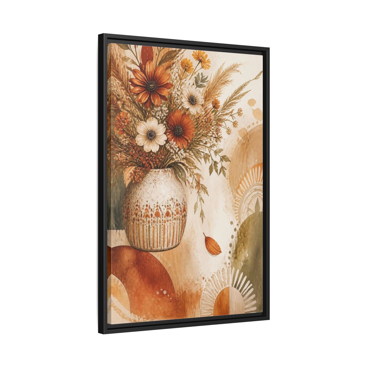 Side Mockup 14. Boho Wildflower Bouquet shown as framed canvas print