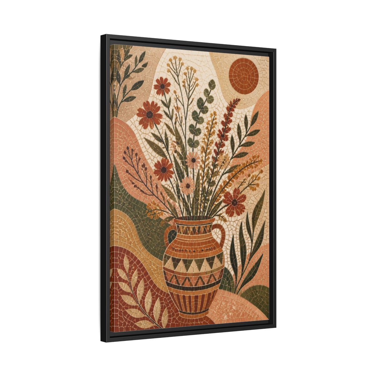 Side Mockup 14. Boho Wildflower Vase shown as framed canvas print